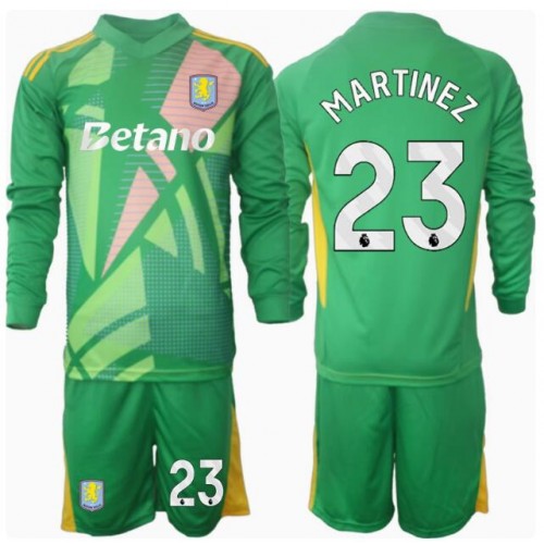Fotballdrakt Barn Aston Villa Emiliano Martinez #23 Keeper Hjemmedraktsett 2024-25 Langermet (+ Korte bukser)